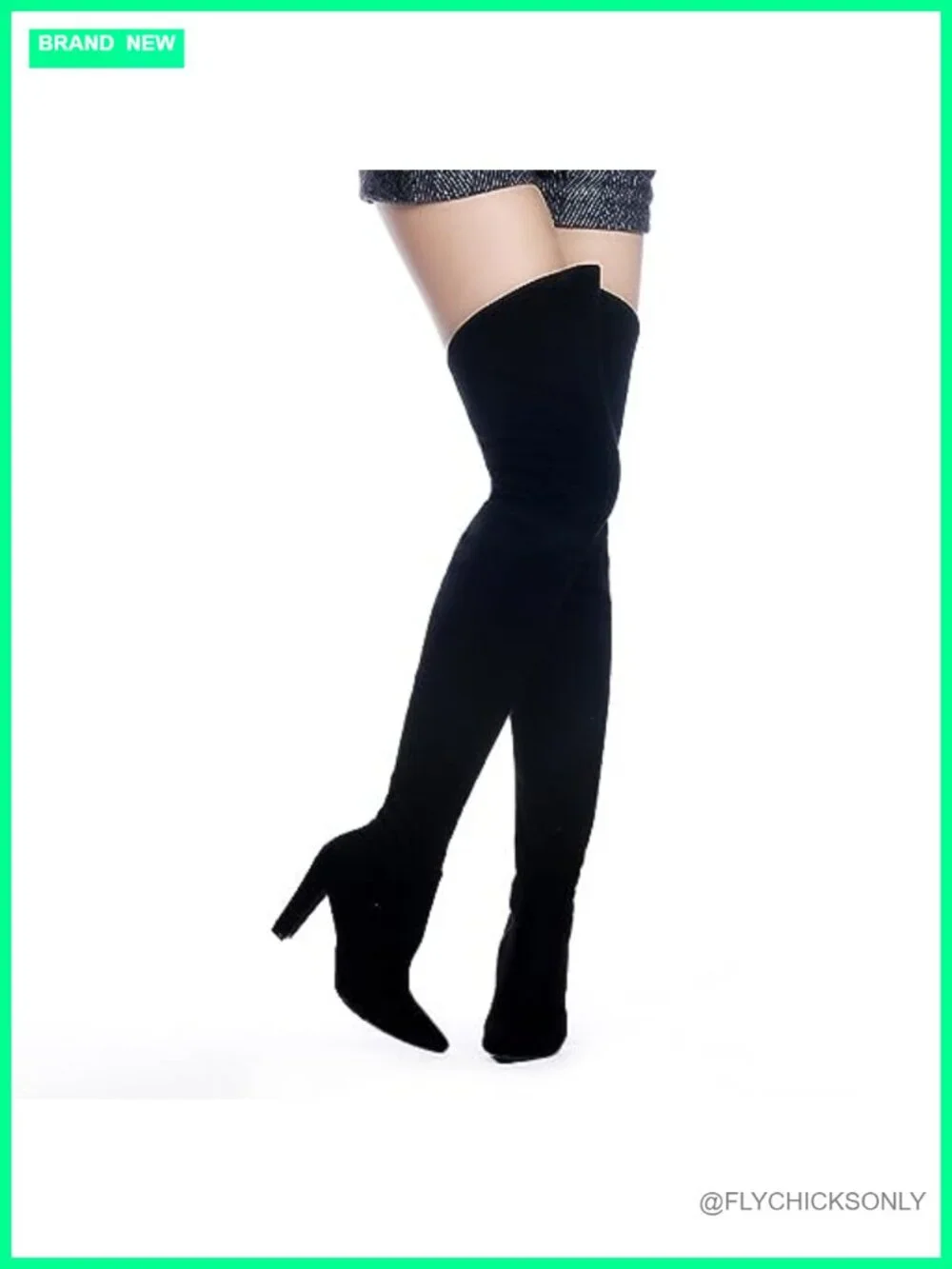 Women Stretch Suede Chunky Heel Over The Knee Thigh High Boots